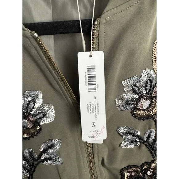 Chico's Embroidered Limited Bomber Jacket Size 3 XL Grape Leaf Sequins Full Zip - Picture 6 of 7